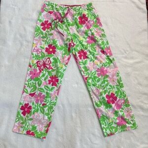 Lilly Pulitzer Floral Pink & Green Floral Butterfly Pajama Lounge Pants Small​​